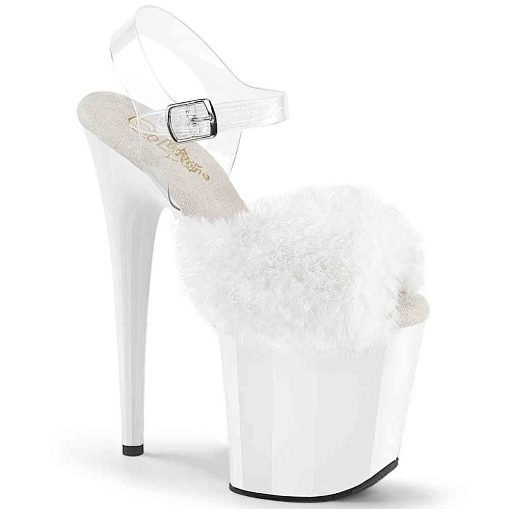 Pleaser - FLAMINGO808FUR Sandale à bride à la cheville, Pole dance chaussures - Blanc Product image